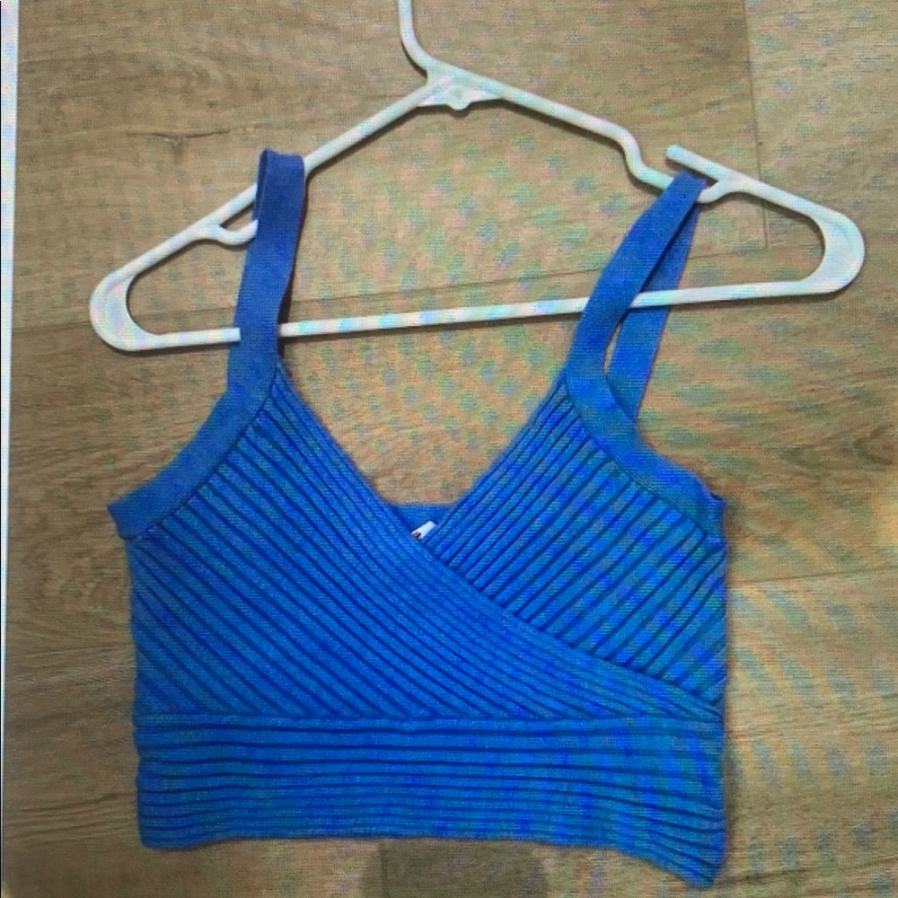 Blue Ribbed Women's Top